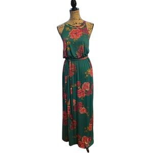 Floral Maxi Dress in Teal and Pink